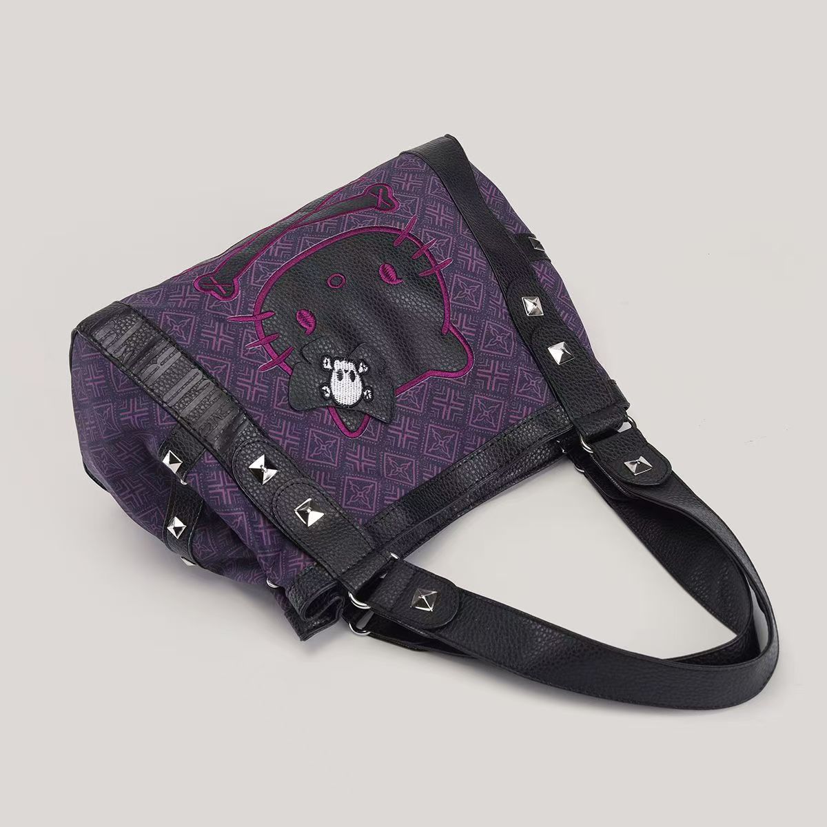Kawaii Goth Hello Kitty Crossbody Bag with Skull Bow