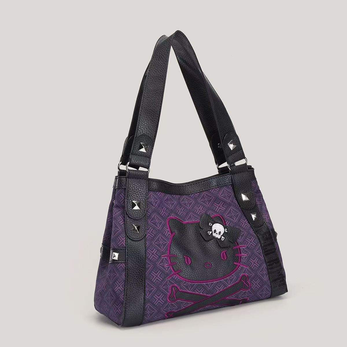 Kawaii Goth Hello Kitty Crossbody Bag with Skull Bow