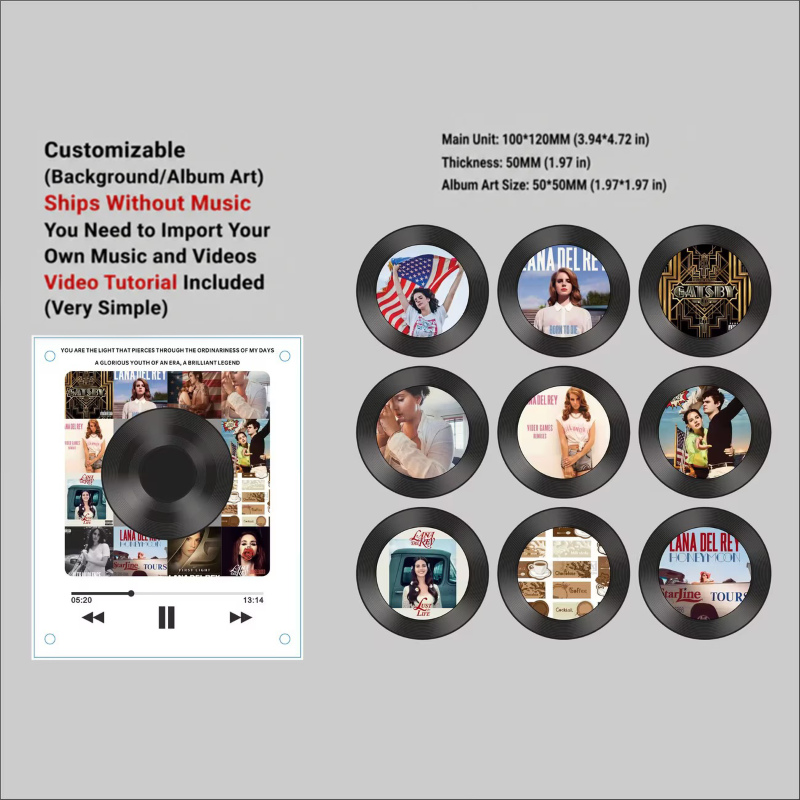 NFC Music Player Fridge Magnet – Rotating Vinyl Record Acrylic Design Custom Song Gift