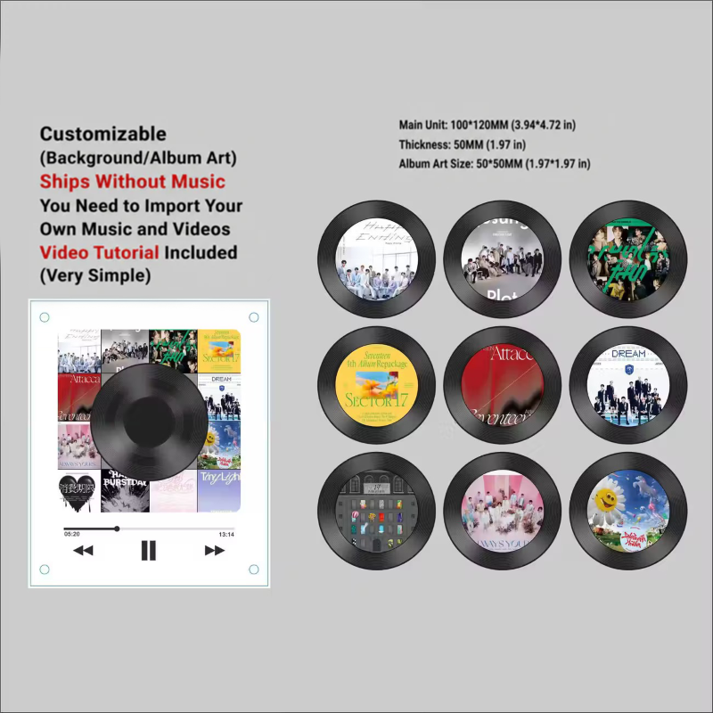 NFC Music Player Fridge Magnet – Rotating Vinyl Record Acrylic Design Custom Song Gift