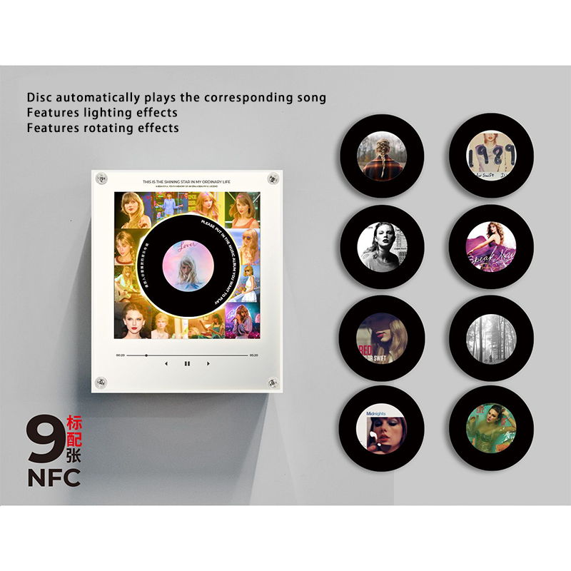 NFC Music Player Fridge Magnet – Rotating Vinyl Record Acrylic Design Custom Song Gift