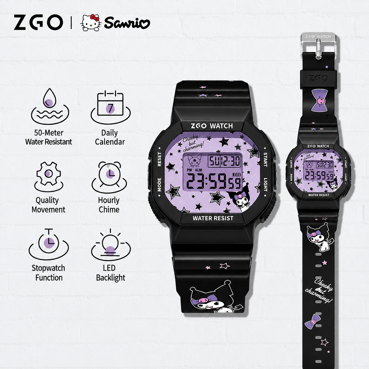 ZGO Kuromi Sanrio Licensed Digital Sports Watch