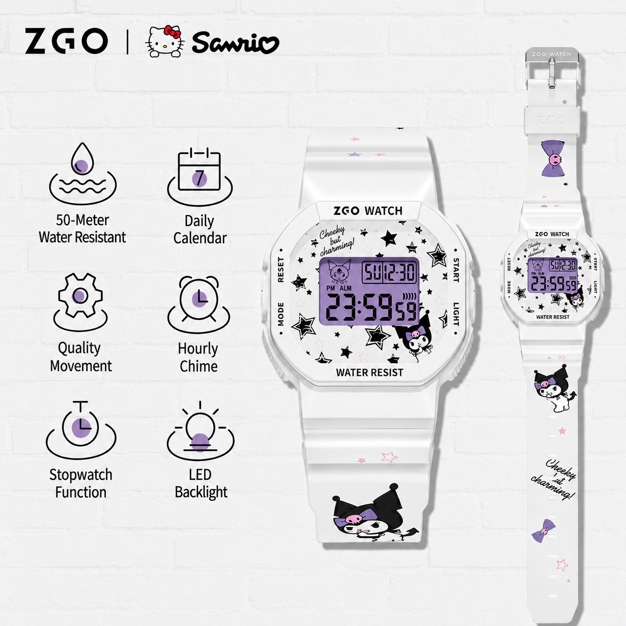 ZGO Kuromi Sanrio Licensed Digital Sports Watch